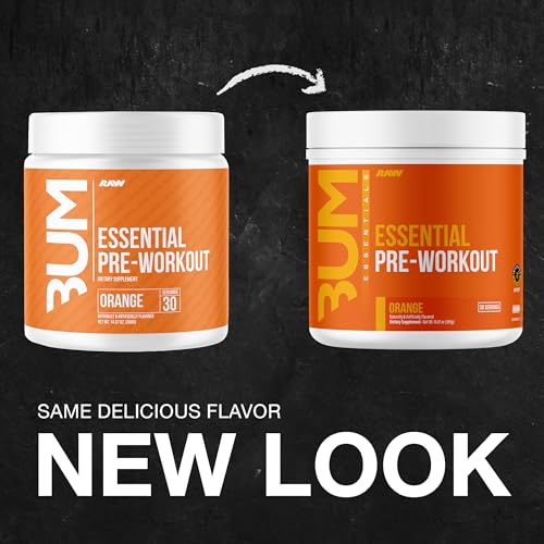 Image of RAW Essential Pre-Workout Powder (Orange) - Chris Bumstead Sports Nutrition Supplement for Men & Women - Preworkout Energy Powder with Caffeine, L-Citrulline, L-Tyrosine, & Beta Alanine Blend