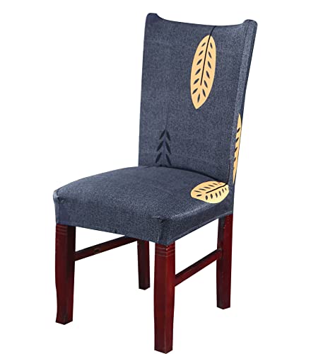 Image of House of Quirk Elastic Chair Cover Stretch Removable Washable Short Dining Chair Cover Protector Seat Slipcover (Pack of 1, Mustard Leaf)