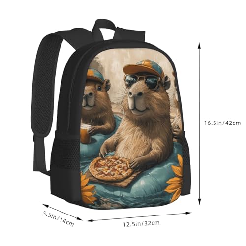 Image of Cute Capybara Print Backpack For Men Women Lightweight Daypack For Daily Commutes Business Travel Hiking