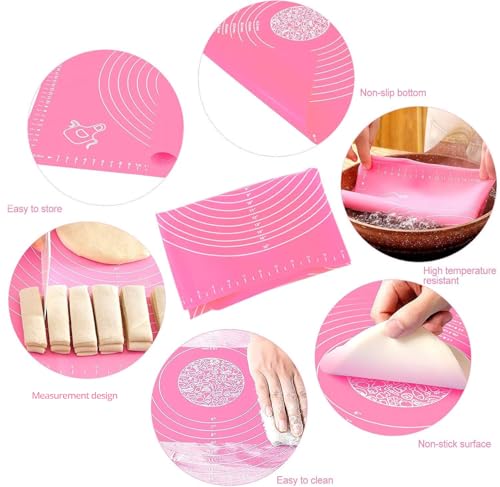 Image of LivingBasics 50x40 cm Silicone Roti Rolling Mat for Kitchen Non-Stick Chapati Dough Aata Kneading Mat with Measurement Guides /Food Grade Pad for Roti, Pizza, Paratha & Pastry (Pink, Pack of 2)