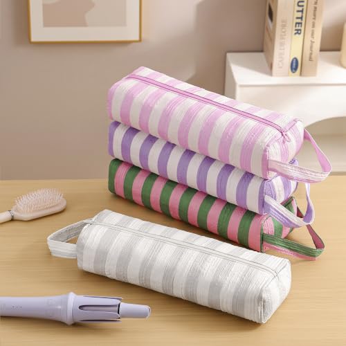 Image of RSRSLEII Striped Hair Tools Travel Bag,Hair Styling Accessories Storage Case for Shark FlexStyle,Dyson Airwrap Hair Dryer,Curling Iron,Straightener,Revlon Hair Tools,Portable&Foldable(20Gray&White)