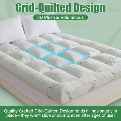 Image of WhatsBedding 5 Inch Memory Foam Mattress Topper Full for Back Pain Relief, Cooling Bamboo Viscose Air Layer, Supportive Pillow Top Mattress Topper, 8-18in Deep Pocket