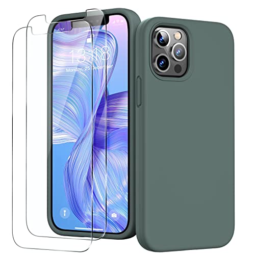 GOODVISH Etui 3 w 1, zaprojektowane dla iPhone'a 12, etui do iPhone'a 12 Pro z 2 osłonami ekranu, miękkie etui na telefon z płynnym silikonem, z wyściółką z mikrofibry, odporne na wstrząsy, pełna