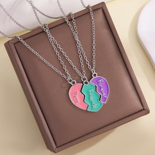 POYAMUSE Colorful Pendant Necklace Set, BFF Necklaces for 3, Friendship Necklace Set for Best Friends4