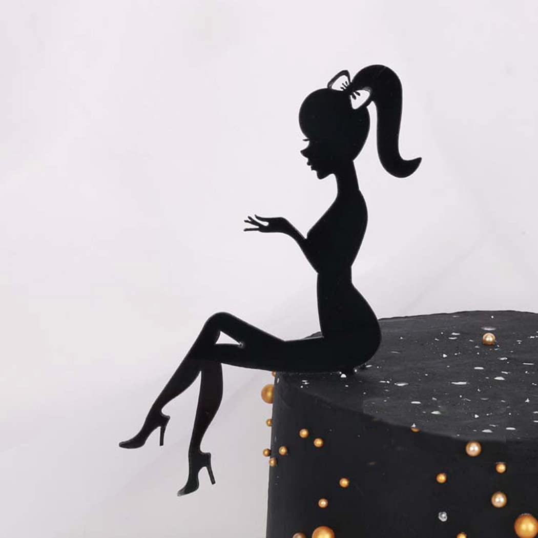 Aabellay 12PCS Happy Birthday Cake Topper Lady Silhouette High Heels Acrylic Cupcake Topper High-Heeled Girl Queen Birthday Party Cake Decorations Supplies Photo Booth Props