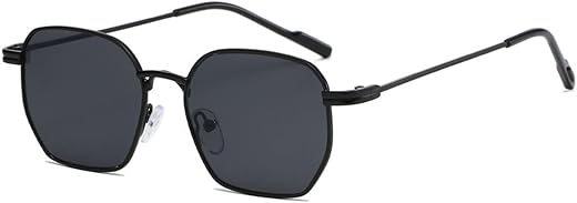 Liza Angel UV Protected Hexagonal Sunglasses for Men and Women (Silver-Black)