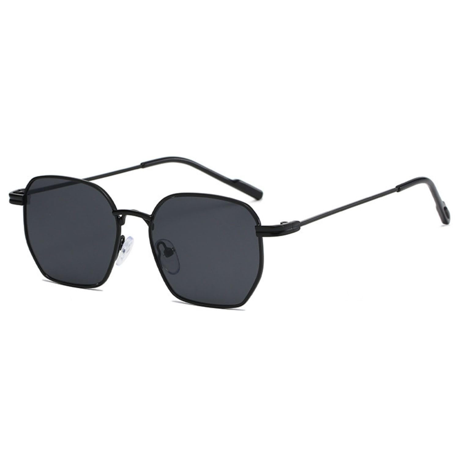 Liza Angel UV Protected Hexagonal Sunglasses for Men and Women (Silver-Black)