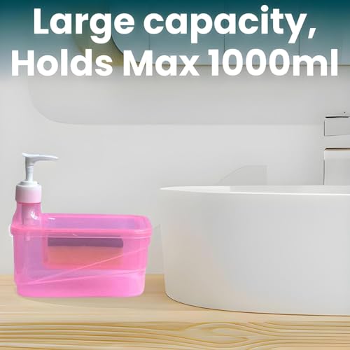 Image of Zuku Liquid Soap Dispenser for Kitchen Dishwash Liquid Soap Dispenser for Kitchen Sink Dish Washer Box Kitchen Dispenser Liquid with Free Sponge(Pink)
