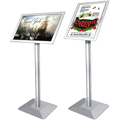 Voilamart A3 Poster Stand Floor Standing Sign Holder for Wedding School Business Advertising Sales Pedestal Poster Stand with Adjustable Aluminum Snap Frame and Heavy Duty Metal Base, Sliver Cover