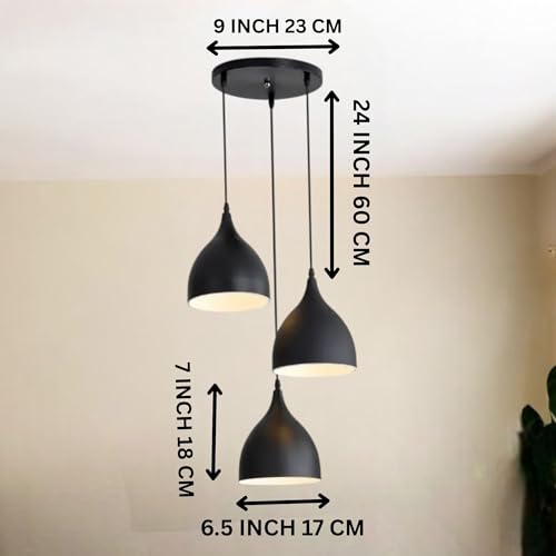 Image of GreyWings Triple Dome Black Aluminium Hanging Pendant Light for Ceiling, Drop, Modern & Antique Decor, E-27 Holder, (Bulb is not Included), Cluster Set