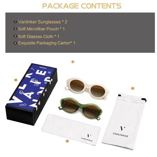 Image of VANLINKER Polarized Trendy Thick Oval Round Sunglasses for Women Retro Shades VL9825