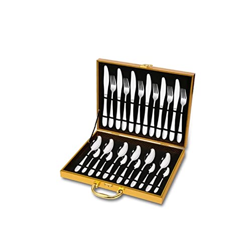 GaRcan Vajilla Juego de Cubiertos de Acero Inoxidable, 24 Piezas de Cubiertos de Acero Inoxidable con Caja de Regalo, Acabado Espejo, Bordes Lisos para 6 Servicio de Cena (Plata)