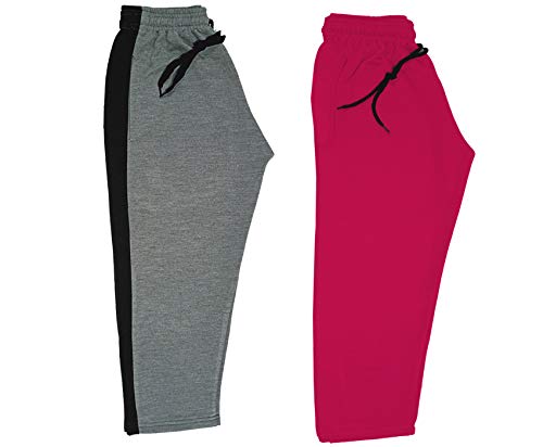 Image of IndiWeaves Kids Unisex Solid Fleece Warm Track Pants Winter Lower for Boys & Girls (Magenta; Grey; 3-4 Years) Pack of 2