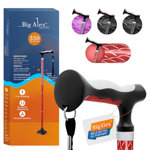 BigAlex Canne Pliante, Canne de Marche, Cannes Femme et Homme - Pliable, Légère, Réglable, Stable - Baton de Marche avec Sac de Transport, Canne de Marche pour Adultes et Personnes Âgées