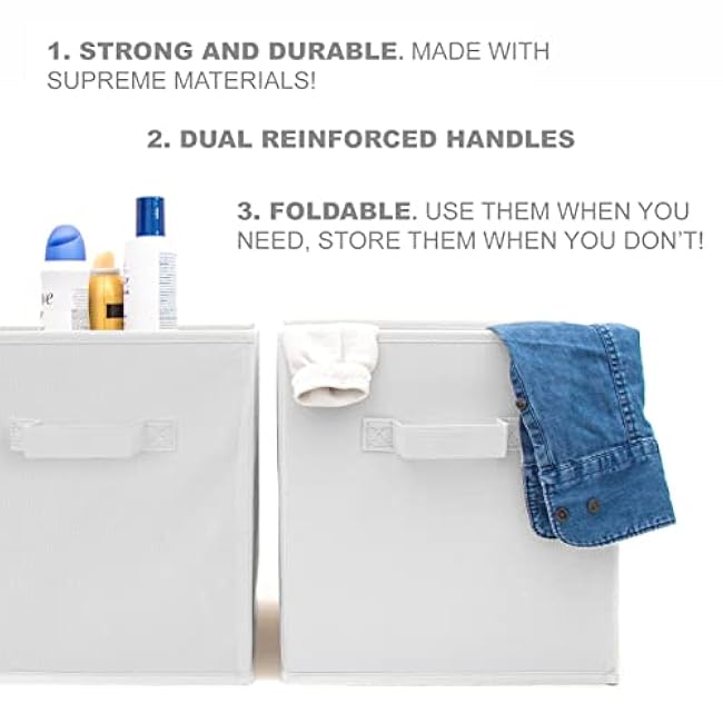 Pomatree Storage Cubes - 11 inch Cube Storage Bins (9 Pack) | Foldable Cubby Organizer Bin for Closet, Clothes and Toys | 2 Reinforced Handles | Fabric Basket Bin (White)