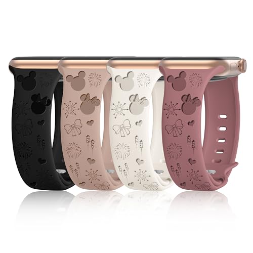 4 PACK Engraved Silicone Bands Compatible with Apple Watch Band 40mm 38mm 41mm 42mm 44mm 45mm 46mm...