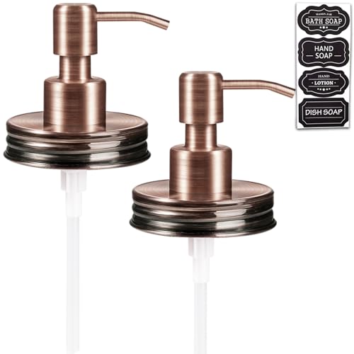 Image of Amolliar Mason Jar Liquid Soap Dispenser Lid, Copper 2 Pack, 16oz Soap Pump