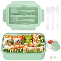 Cozary Porta Pranzo,Lunch Box con Posate, 1400ml Bambino Adulto Bento Box con 3 Scomparti, Schiscetta Contenitore Pranzo per Microonde Lavoro Picnic Ufficio
