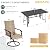 DSNAPE 7 Pieces Patio Table and Chairs Set, 63" Metal Dining Table with Umbrella Hole, 6 High Back Textilene Swivel Chairs, Dining Table Set for 6, Outdoor Furniture for Porch Deck Yard Balcony, Brown