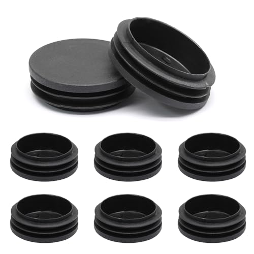 Image of Hordion 8 Pcs 45mm (1 3 /4 inch) Round Plastic Plugs, Tubing End Cap Black Insert End Caps Floor Protector for 1 1 /2 inch to 1 11 /16 inch ID Metal Tube Pipe Post Chairs Furniture