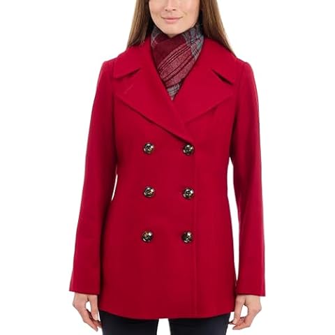London Fog Women's Double Breasted Peacoat with Scarf Cover