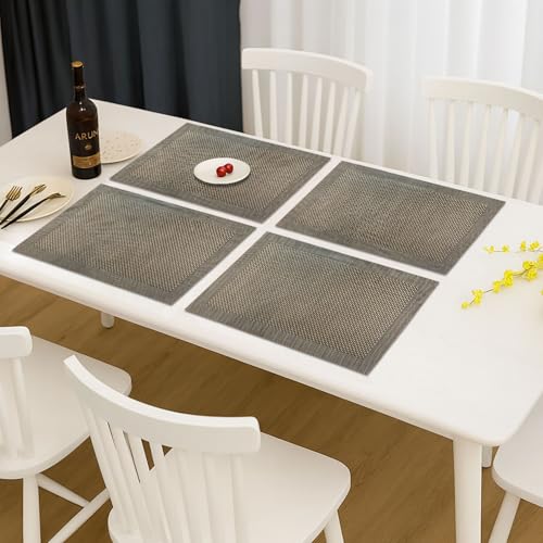 Image of Amazon Brand - Umi PVC Vinyl Box Design Placemat ST0000434 - Heat Resistant, Wipe Clean, Anti-Skid Table Mats for Dining Table, KitchenHome Decor (30x45 CM Brown Set of 4)