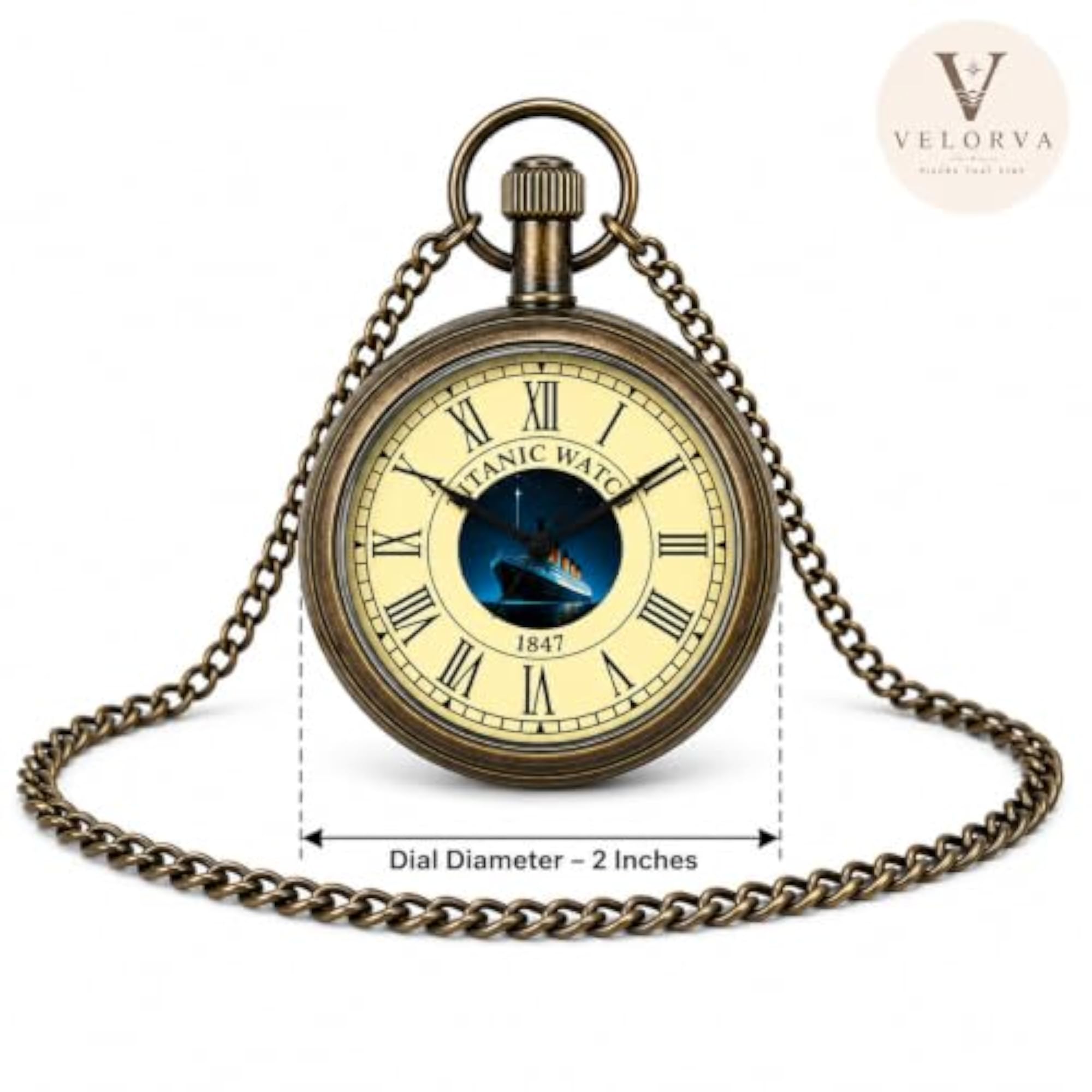 Vintage Nautical Pocket Watch with Chain