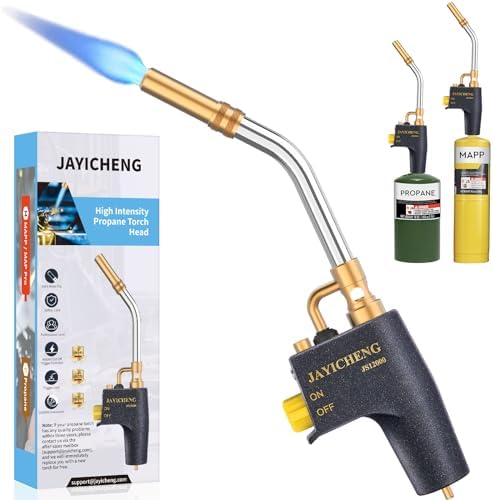 Propane Torch Head, High Intensity Trigger Start Mapp Gas Torch Head, JS12000 Flame Welding Torch Head with Self Ignition and Flame Lock for Light Welding, Soldering, Brazing, Heating, Thawing