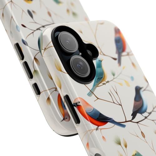 Coque iPhone 16 blanche rigide brillante avec motif oiseaux