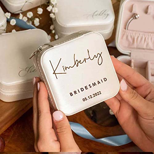Dayofshe Maid Of Honor Gifts Personalized Bridesmaid Jewelry Box Leather Small Travel Jewelry Organizer Ring Case For Wedding Bridesmaid Proposal Gifts #TOP4