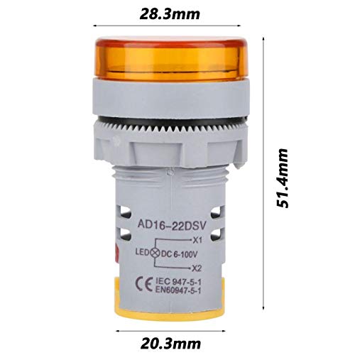 Image of Digital Mini LED Display Voltmeter, DC 6-100V LED Voltmeter Light Digital Display DC Voltage Meter Indicator Round Lamp Tester (Yellow)