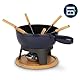 La Fonderie 1890, Fondue-Set aus Gusseisen für 6 Personen MONT JOUX, Käse- und Schokoladenfondues, 6 Gabeln mit Buchenholzgriffen, Sockel aus Naturholz, Kapazität 1,8L