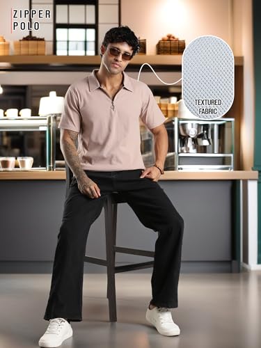 Image of fanideaz Mens Jacquard Tshirt Regular Fit Premium Collar t Shirts for Mens with Classic Style Polo Tshirts Shirts for Men Casual wear and Modern Zipper t Shirts for Men