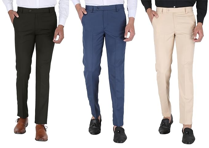 Image of ABLESTAR Men's Polycotton Slim Fit Formal Trouser - Spendex Cotton Casual Pant for Men - Breathable, Lightweight, Adjustable Formal Trouser for Men - Pack of 3