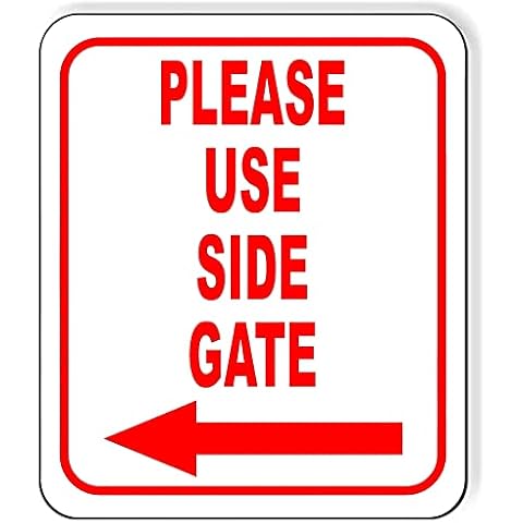 Please Use Side Gate Left Arrow Entrance Sign for Visitors or Delivery Drivers - Metal Signs for Outdoor Gate, Street Signs for Construction Site, Indoor Outdoor Signs for Home, Office - 8.5" x 10" Cover