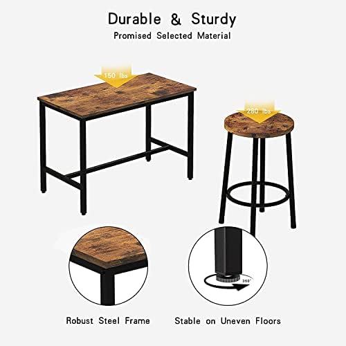 HOOSENG Bar Table and Chairs Set Industrial Counter Height Pub Table with 4 Chairs Bar Table Set 5 Pieces Dining Table Set Home Kitchen Breakfast Table, Rustic Brown, 43"/110cm