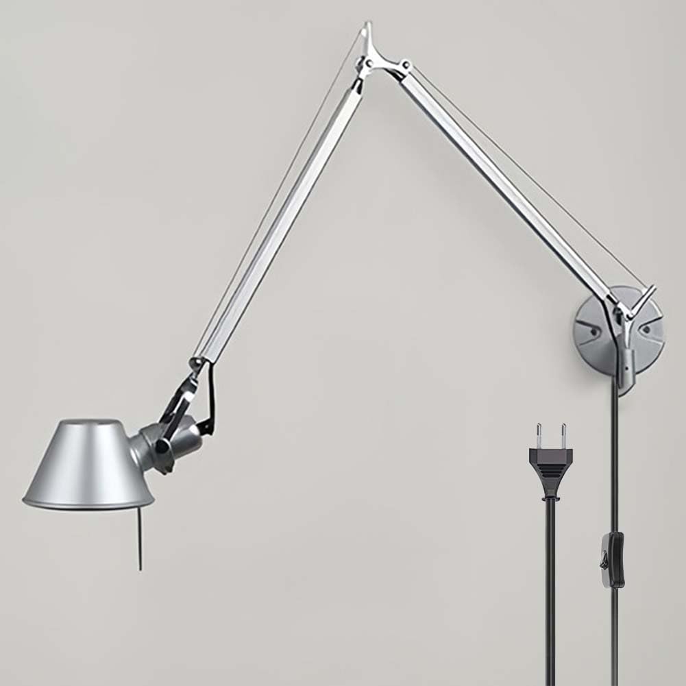 Verstellbar Wandleuchte Schwenkarm Vintage Wandlampe Lange Arm Nachttischlampe mit Schalter und Stecker Wand Leselampe mit Kabel 360° Drehbare Wandspot mit Gelenkarm Wandbeleuchtung Innen Vintage