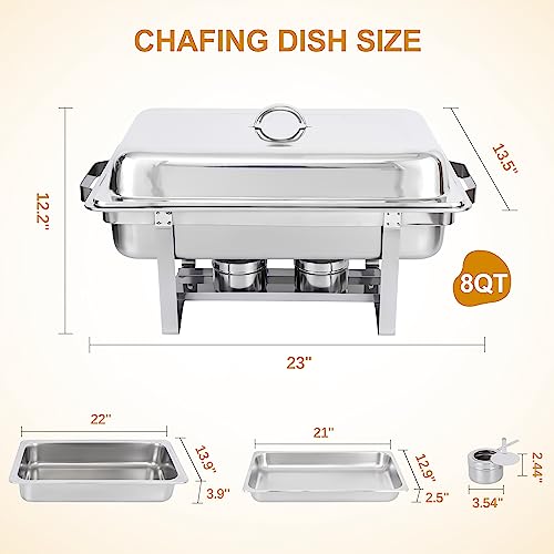 6 Pack Chafing Dish Buffet Set 8 Qt Stainless Steel Complete Chafer Set Catering Warmer Set With Water Pan, Fuel Holder For Parties, Dinners, Catering, Buffet And Weddings #TOP2