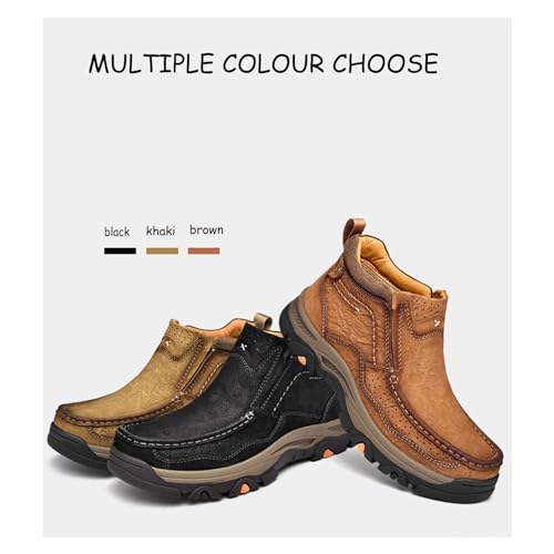 Tokouk Mens Hand Stitching Leather Slip On Ankle Boots, Casual Moccasin Chukka Boots Non-Slip Outdoor Hiking and Driving Loafers4