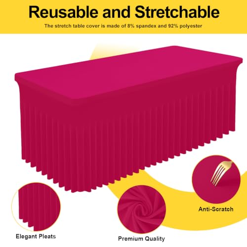 Image of Smiry Spandex Elastic Fitted Table Cloth Skirt for 6FT Rectangle Table | Stretch Washable Table Cloth, Banquet Table Cover for Wedding, Party, Indoor & Trade Shows, (Fuchsia, 72Lx30Wx30H)