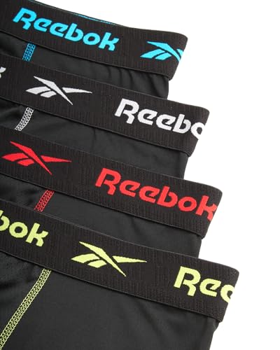 Rebook Men's Underwear - 4 Pack Breathable Performance Mens Boxer Briefs - Moisture Wicking Active Mens Underwear Pack S-4XL, Size Large, Black/Black Contrast Stitch2