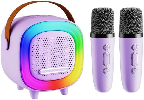 Mini Karaoke Machine Speaker for Kids Adults, Portable Bluetooth with 2 Wireless Microphones, Children's Day Birthday Gift Ideas for Toys for Teens Boys and Girls Aged 4, 5, 6, 7, 8, 9, 10, 11, 12+