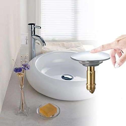 Bathroom Push Pop-Up Click Clack Plug Stopper, 66mm Push Sink Drain Plug Pop-up Stopper, Pop Up Sink Plug for Kitchen Bathroom Washbasin Bath (Solid Brass Chrome Plating)