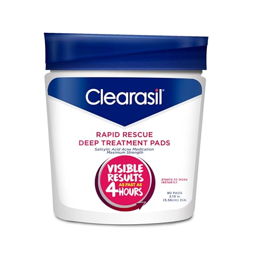 Clearasil Rapid Rescue Deep Treatment Acne Face Pads, Maximum Strenght with 2% Salicylic Acid Acne...