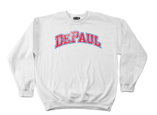 Depaul Blue Demons 50/50 Blended 8-Ounce Vintage Arch Crewneck Sweatshirt, Medium, White