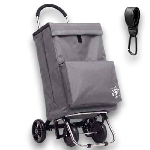 POPYS® Carro de la Compra de 50L + Gancho Multiusos de Regalo con Compartimento Refrigerante | Carrito Compra con 4 Ruedas y Opción de 2 Ruedas Ideal para Supermercado (Requiere Montaje)