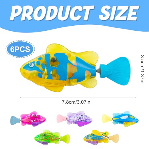 WDKXCN 6 Stück Roboter Fisch, Elektronische Fisch mit Leuchtende, Robo Fische für Kinder, Schwimmender Fisch Badewanne Spielzeug Elektrisch, Fisch Spielzeug für Kinder Badewanne Robo Fish