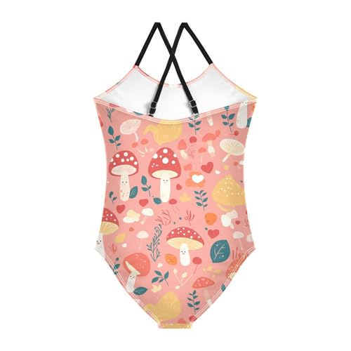 Seamless Design Safari Mushroom Kids Girls 1-Piece Swimsuit Beach Swimming Suits with Adjustable Straps Quick-Dry2