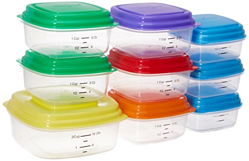 Fit & Fresh Meal Prep Portion Control Set, Includes 9 Smart Portion Containers, Multi Colored Lids
