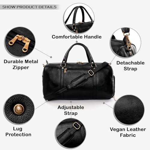 Image of RICHSIGN Leather Accessories 24 litres Duffle Bags for Men Travel (Weight-1 KG /1000 GR)(Dimension = H- 12 x L- 20 x W- 8 Inch) (U Black)